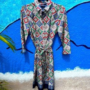 Tommy Hilfiger Funky Geometrical Pattern 3/4 Sleeve Button Down Shirt Dress 6